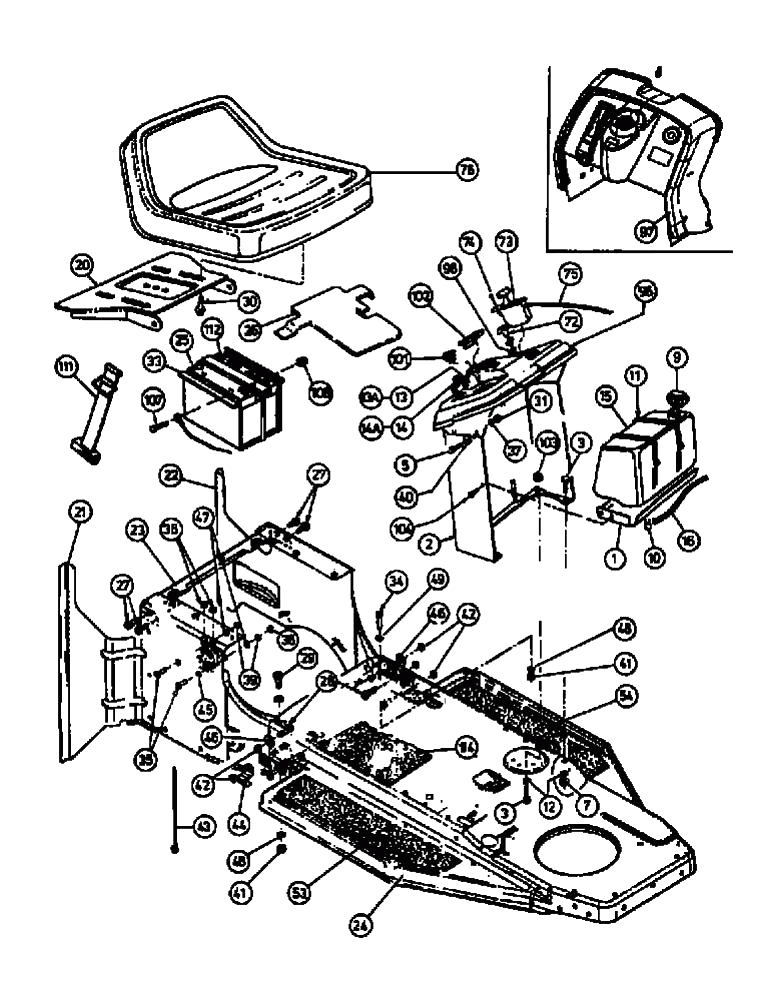 MTD Артикул 13AD498E678 (год выпуска 1999). Приборная панель, сиденье, топливный бак