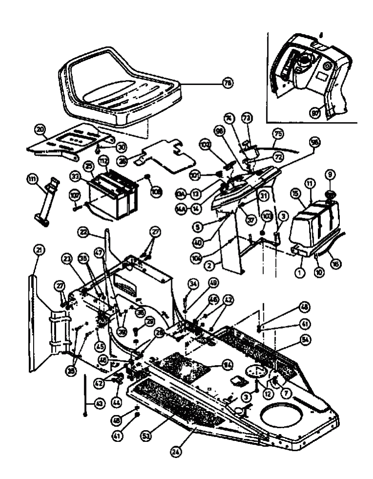 MTD Артикул 13AP418E678 (год выпуска 2000). Приборная панель, сиденье, топливный бак