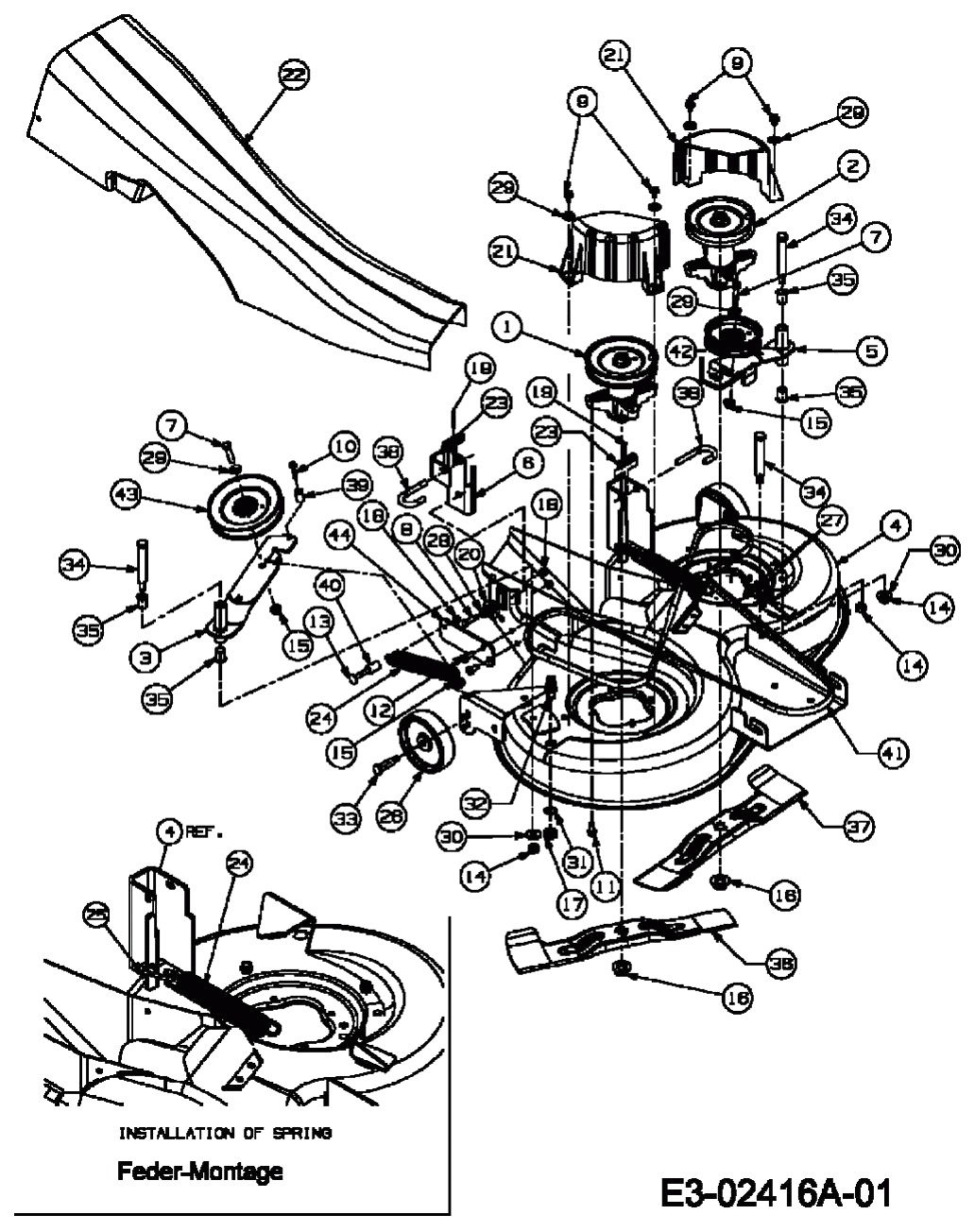 MTD Артикул 13AM483E678 (год выпуска 2006). Дека газонокосилки E (36/92cm)