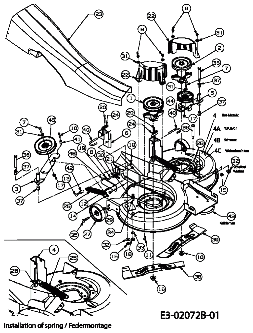 MTD Артикул 13AM498E678 (год выпуска 2005). Дека газонокосилки E (36/92cm)