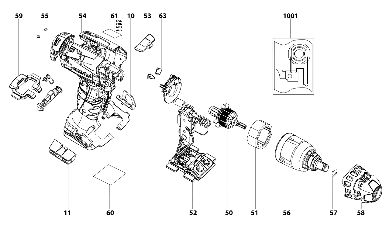 ЗАПЧАСТИ ДЛЯ ГАЙКОВЕРТА АККУМУЛЯТОРНОГО УДАРНОГО METABO SSW 18 LTX 200 (6.02195.50) (ТИП 02195000)