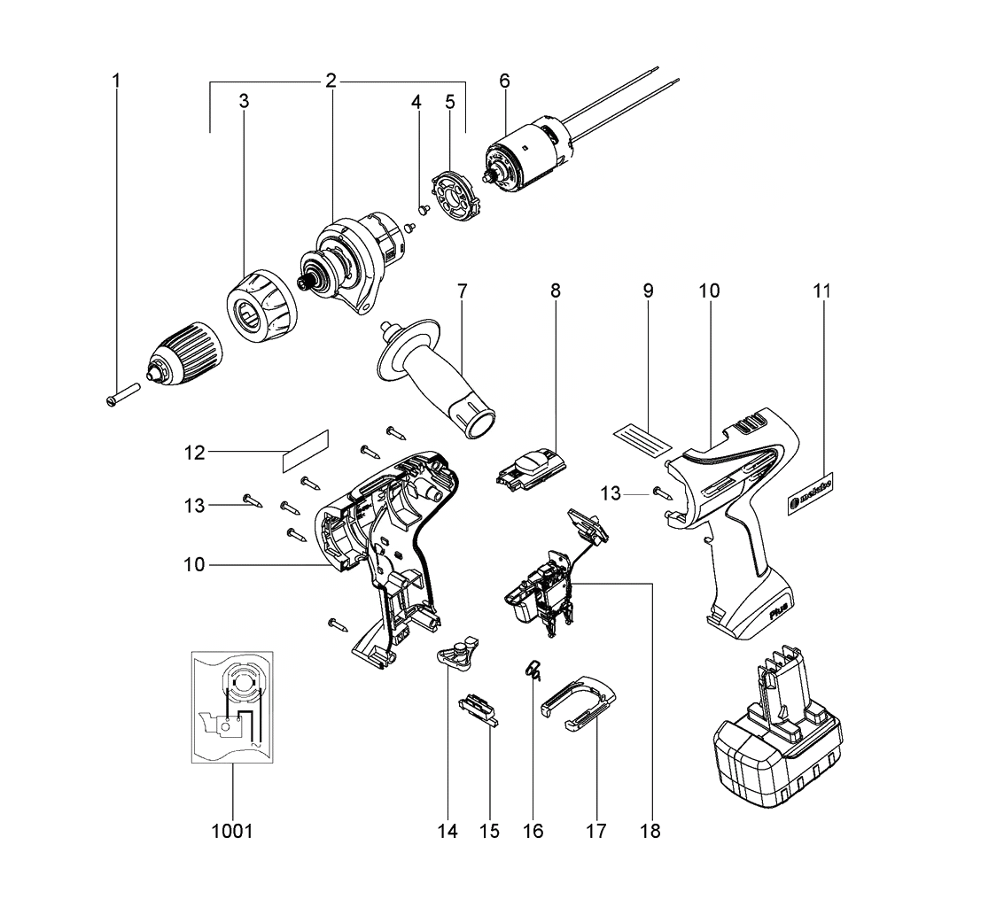ЗАПЧАСТИ ДЛЯ ДРЕЛИ-ШУРУПОВЕРТА (ВИНТОВЕРТА) АККУМУЛЯТОРНОГО METABO BSP 12 PLUS (ТИП 02419000)