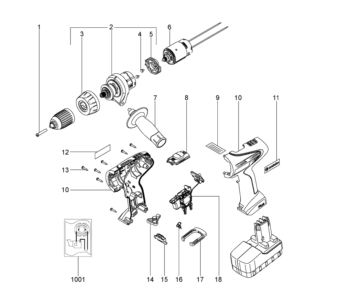 ЗАПЧАСТИ ДЛЯ ДРЕЛИ-ШУРУПОВЕРТА (ВИНТОВЕРТА) АККУМУЛЯТОРНОГО METABO BSP 18 PLUS (ТИП 02421420)