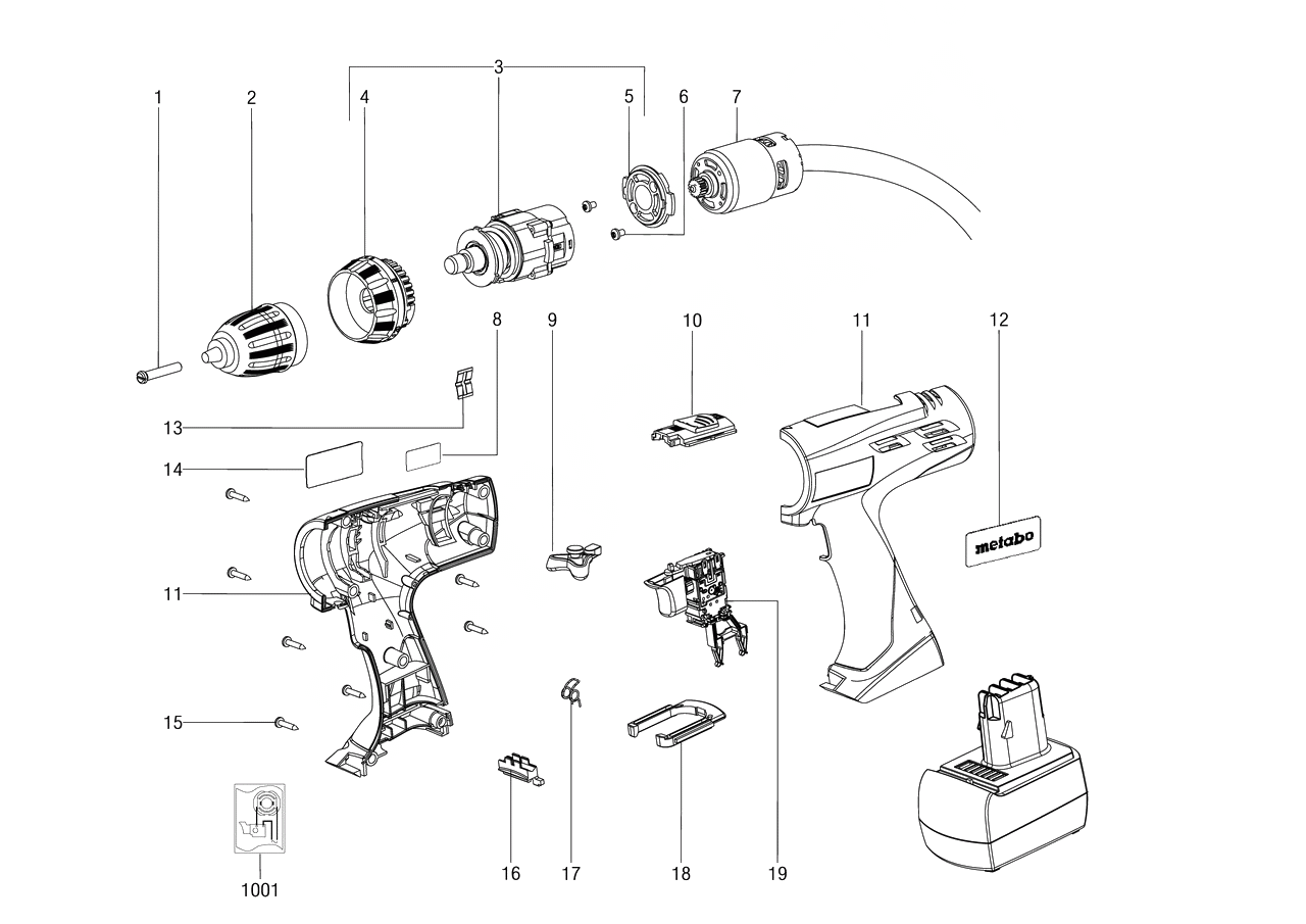 ЗАПЧАСТИ ДЛЯ ДРЕЛИ-ШУРУПОВЕРТА (ВИНТОВЕРТА) АККУМУЛЯТОРНОГО METABO BSZ 12 (ТИП 02153000)