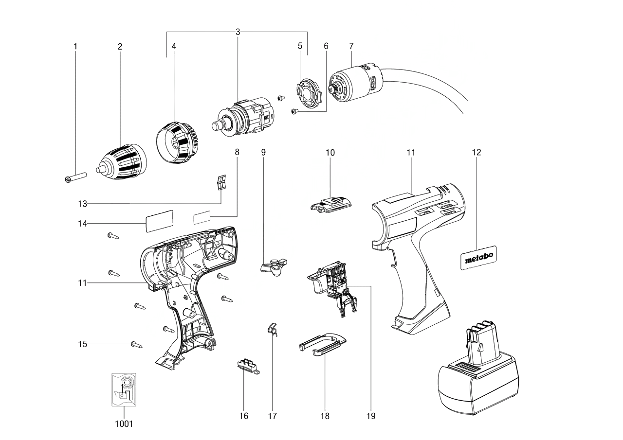 ЗАПЧАСТИ ДЛЯ ДРЕЛИ-ШУРУПОВЕРТА (ВИНТОВЕРТА) АККУМУЛЯТОРНОГО METABO BSZ 12 (ТИП 02161000)
