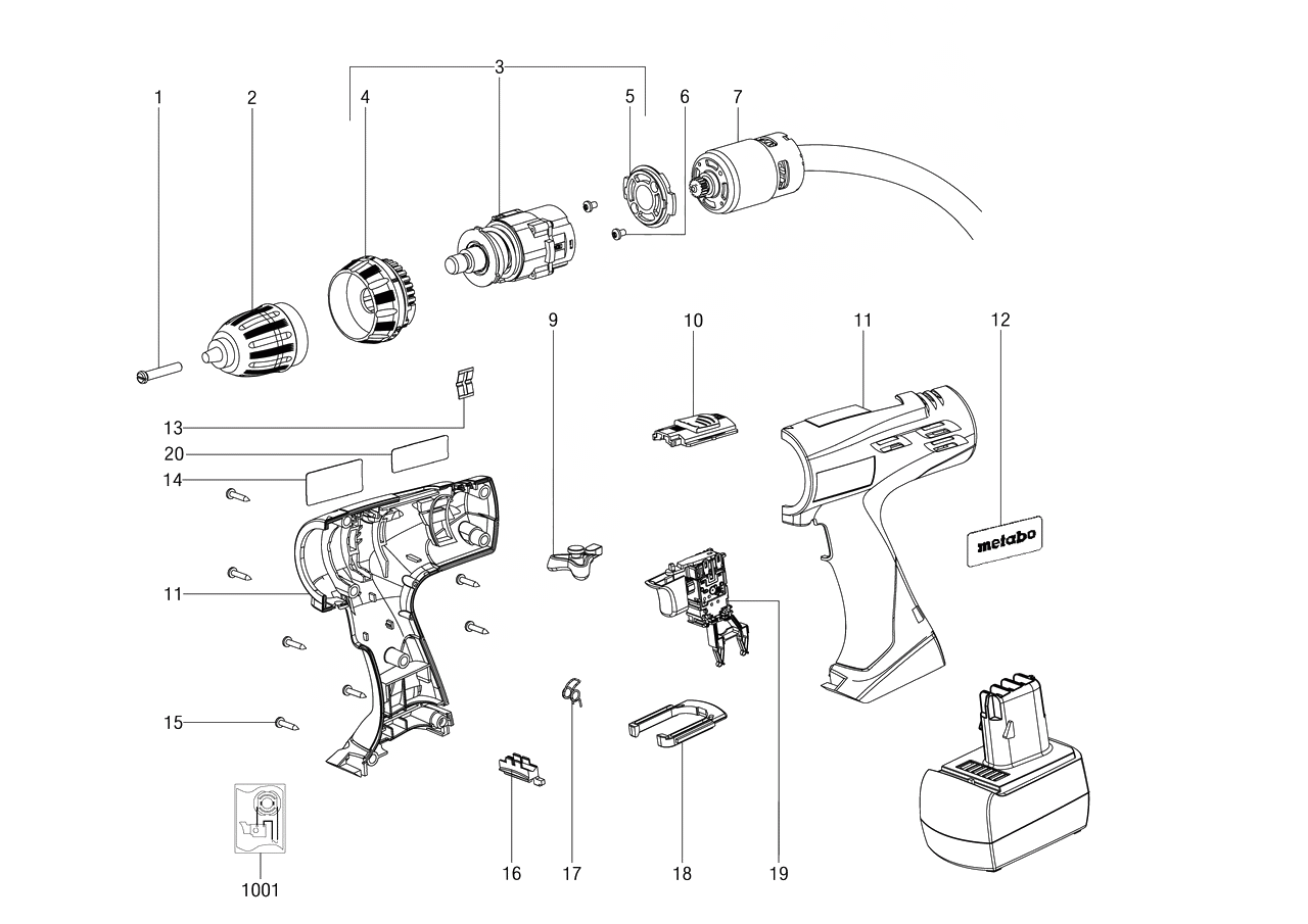 ЗАПЧАСТИ ДЛЯ ДРЕЛИ-ШУРУПОВЕРТА (ВИНТОВЕРТА) АККУМУЛЯТОРНОГО METABO BSZ 14.4 (ТИП 02162420)