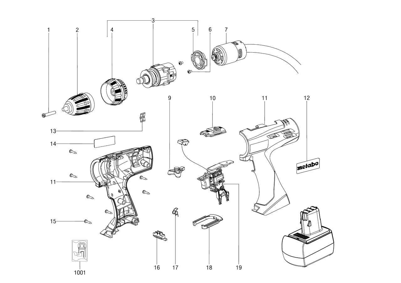 ЗАПЧАСТИ ДЛЯ ДРЕЛИ-ШУРУПОВЕРТА (ВИНТОВЕРТА) АККУМУЛЯТОРНОГО METABO BSZ PARTNER EDITION (ТИП 20029000)