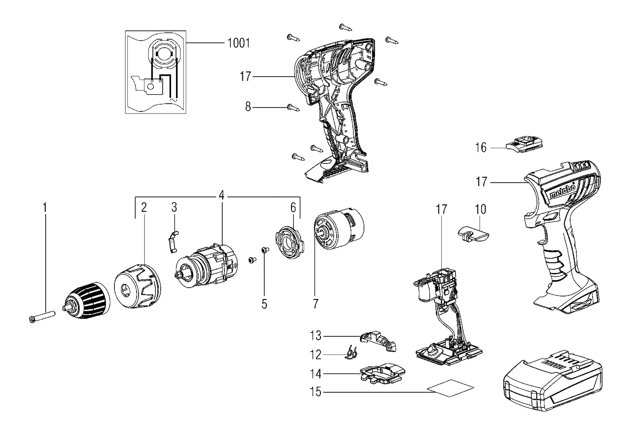 ЗАПЧАСТИ ДЛЯ ДРЕЛИ-ШУРУПОВЕРТА (ВИНТОВЕРТА) АККУМУЛЯТОРНОГО METABO BS 14.4 LI (6.02105.57) (ТИП 02105000)