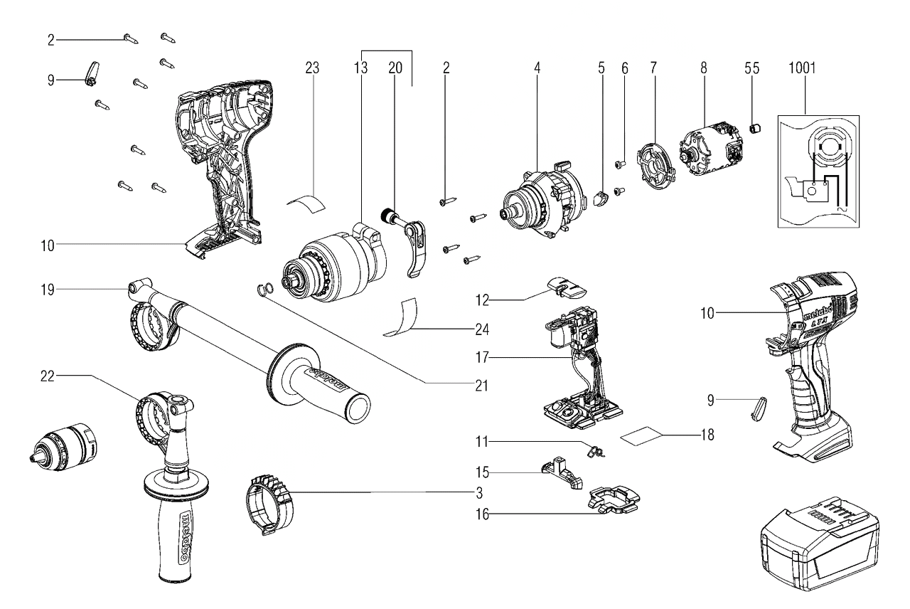 ЗАПЧАСТИ ДЛЯ ДРЕЛИ-ШУРУПОВЕРТА (ВИНТОВЕРТА) АККУМУЛЯТОРНОГО METABO BS 18 LTX-X3 QUICK (ТИП 02114000)