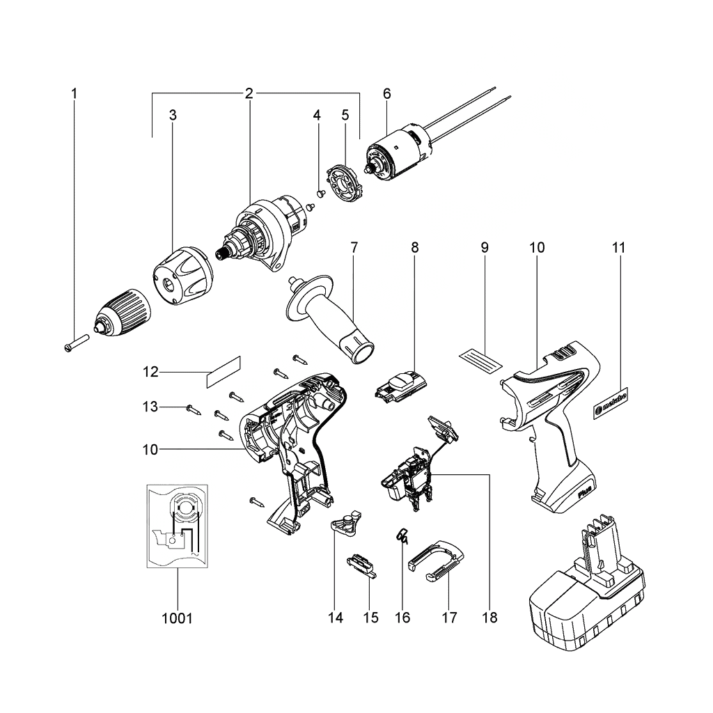ЗАПЧАСТИ ДЛЯ ДРЕЛИ-ШУРУПОВЕРТА (ВИНТОВЕРТА) АККУМУЛЯТОРНОГО УДАРНОГО METABO SBP 18 PLUS (ТИП 02422420)