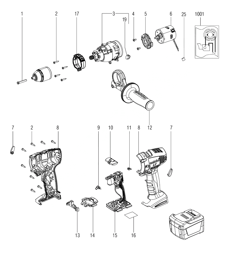 ЗАПЧАСТИ ДЛЯ ДРЕЛИ-ШУРУПОВЕРТА (ВИНТОВЕРТА) АККУМУЛЯТОРНОГО УДАРНОГО METABO SB 14.4 LT IMPULS (ТИП 02140001)