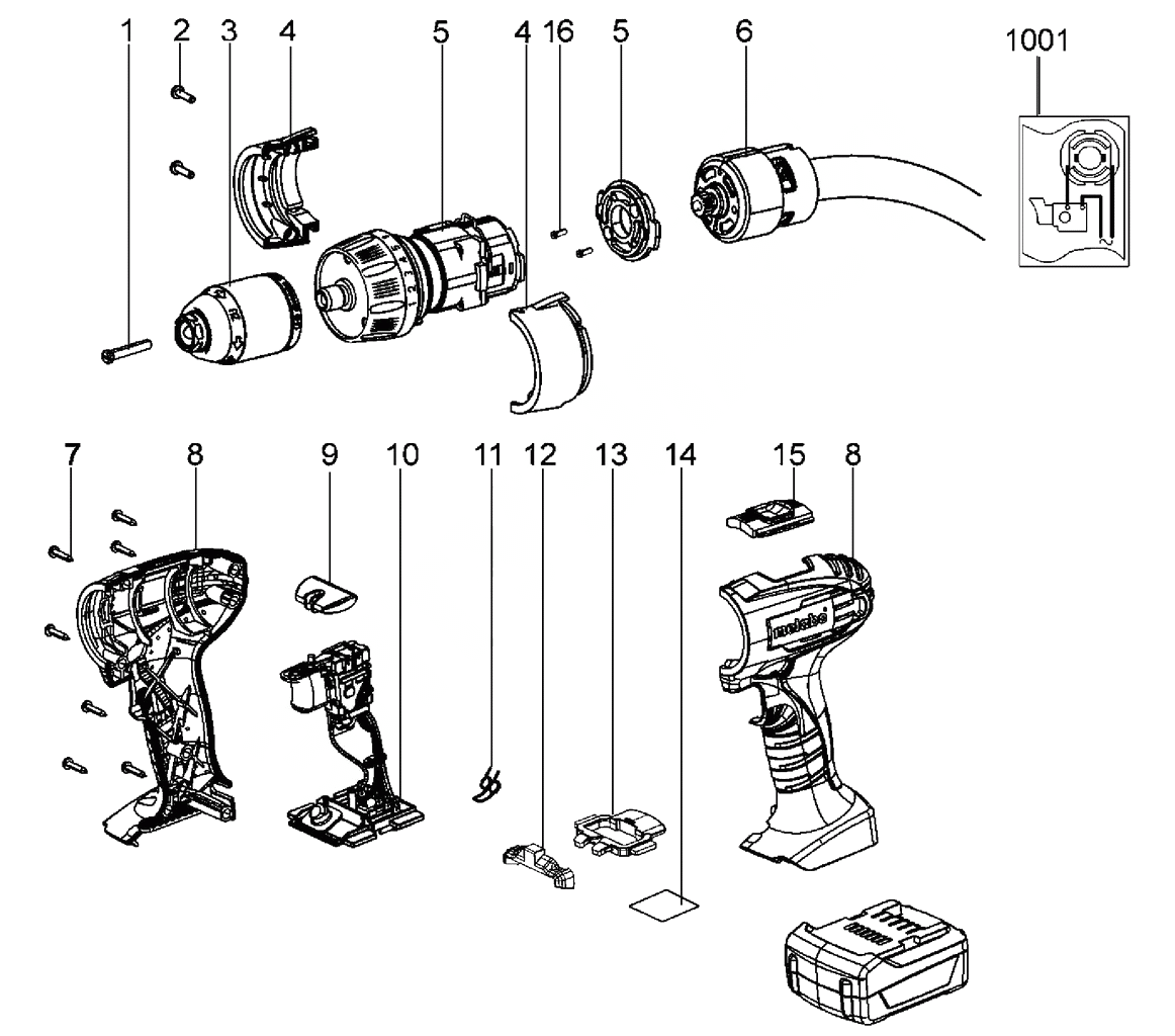 ЗАПЧАСТИ ДЛЯ ДРЕЛИ-ШУРУПОВЕРТА (ВИНТОВЕРТА) АККУМУЛЯТОРНОГО УДАРНОГО METABO SB 18 LI (ТИП 02190000)