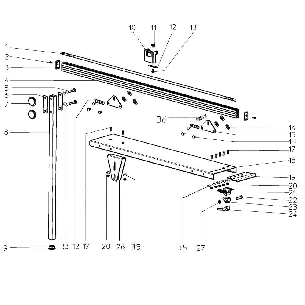 ЗАПЧАСТИ ДЛЯ УДЛИНЕНИЯ СТОЛА 1600 ММ METABO L-KGS305 (ТИП 0910061887 10)