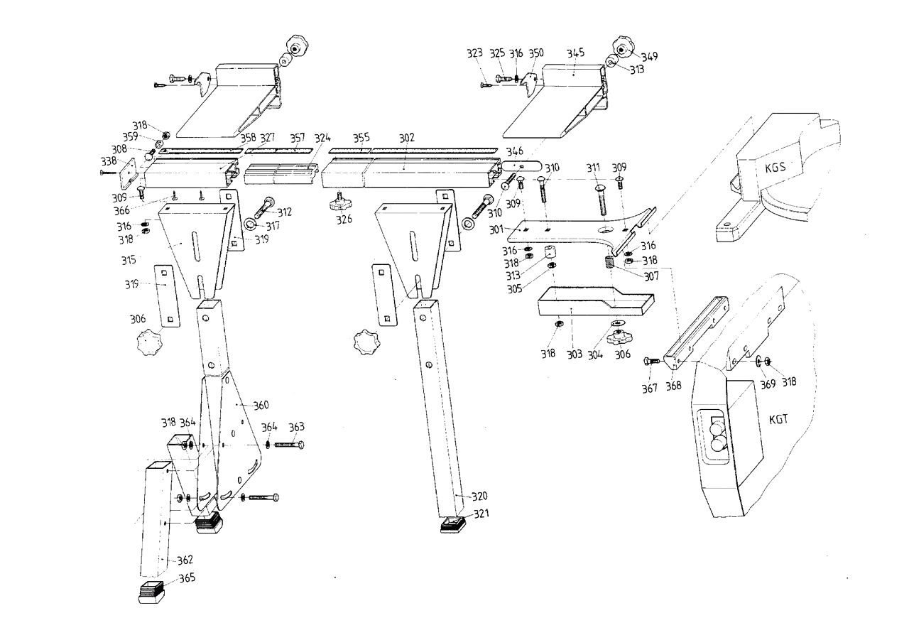 ЗАПЧАСТИ ДЛЯ УДЛИНЕНИЯ СТОЛА METABO KGT (ТИП 0910009176 10)