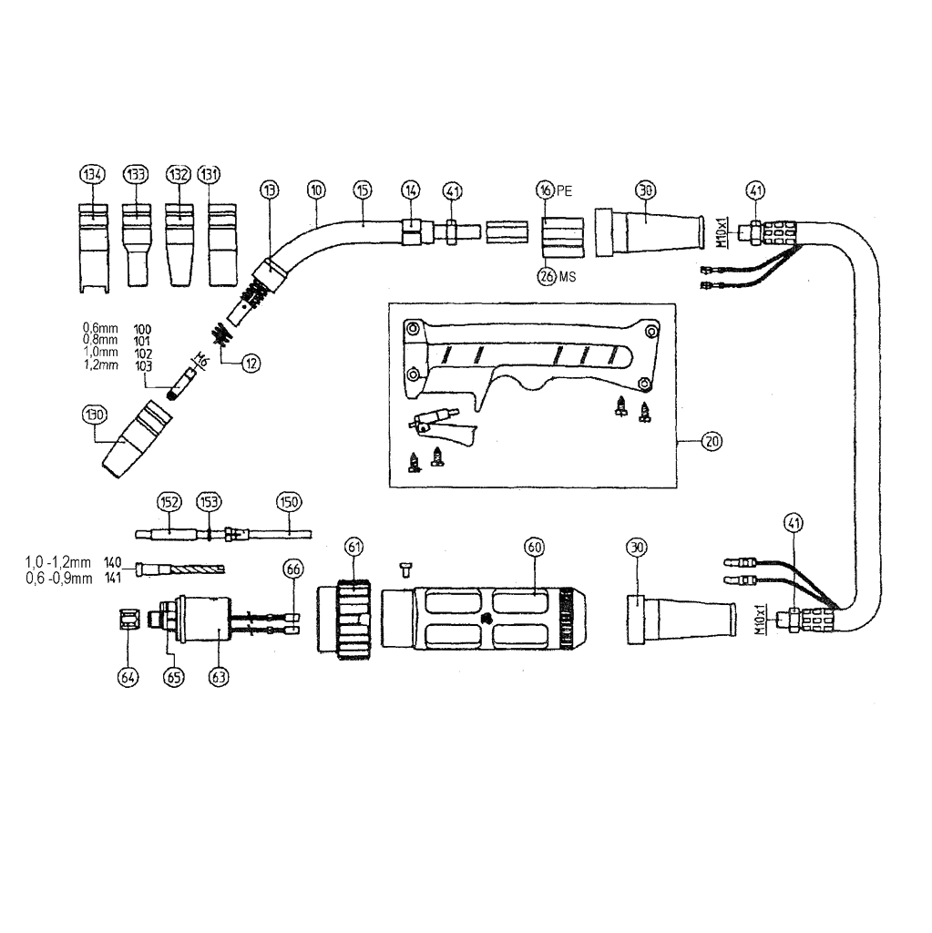 ЗАПЧАСТИ ДЛЯ ГОРЕЛКИ MIG/MAG METABO SB 15/3 KZ2 (ТИП 0902009949 10)