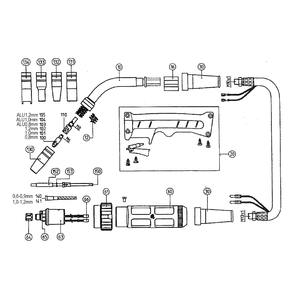 ЗАПЧАСТИ ДЛЯ ГОРЕЛКИ MIG/MAG METABO SB 25/4 200 A KZ2 (ТИП 0902008349 10)