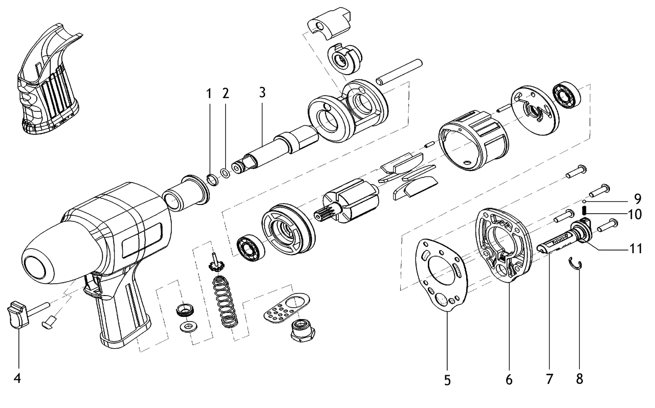 ЗАПЧАСТИ ДЛЯ ГАЙКОВЕРТА ПНЕВМАТИЧЕСКОГО METABO SR 1500 SET (ТИП 0901059721 10)