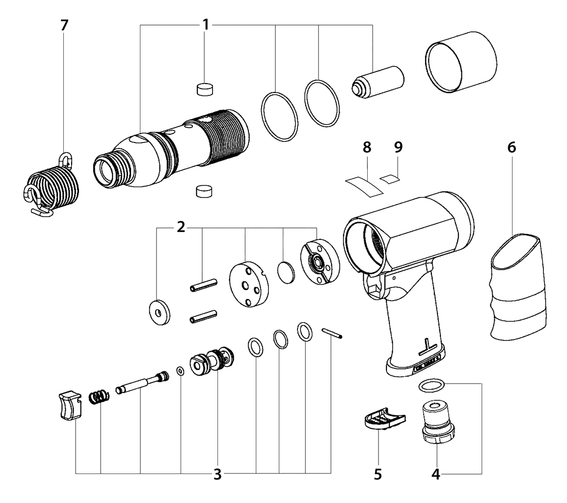 ЗАПЧАСТИ ДЛЯ МОЛОТКА ПНЕВМАТИЧЕСКОГО ОТБОЙНОГО METABO DMH 30 SET (6.04115.50) (ТИП 04115000)