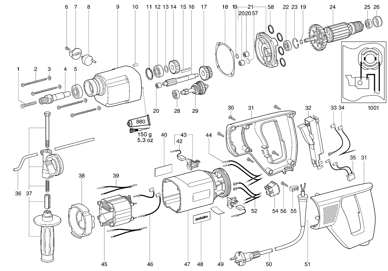 ЗАПЧАСТИ ДЛЯ ДРЕЛИ ЭЛЕКТРИЧЕСКОЙ METABO BDE 1100 (6.00806.00) (ТИП 00806000)