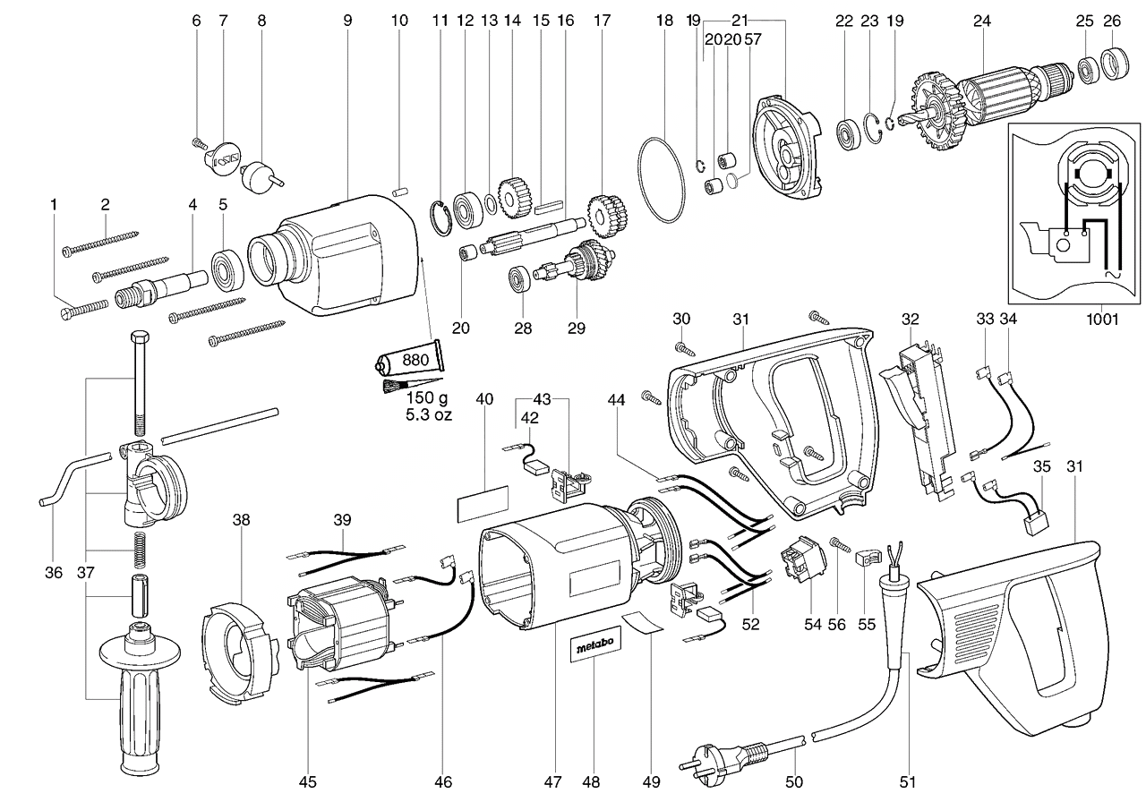 ЗАПЧАСТИ ДЛЯ ДРЕЛИ ЭЛЕКТРИЧЕСКОЙ METABO BDE 1100 (6.00806.00) (ТИП 00806001)