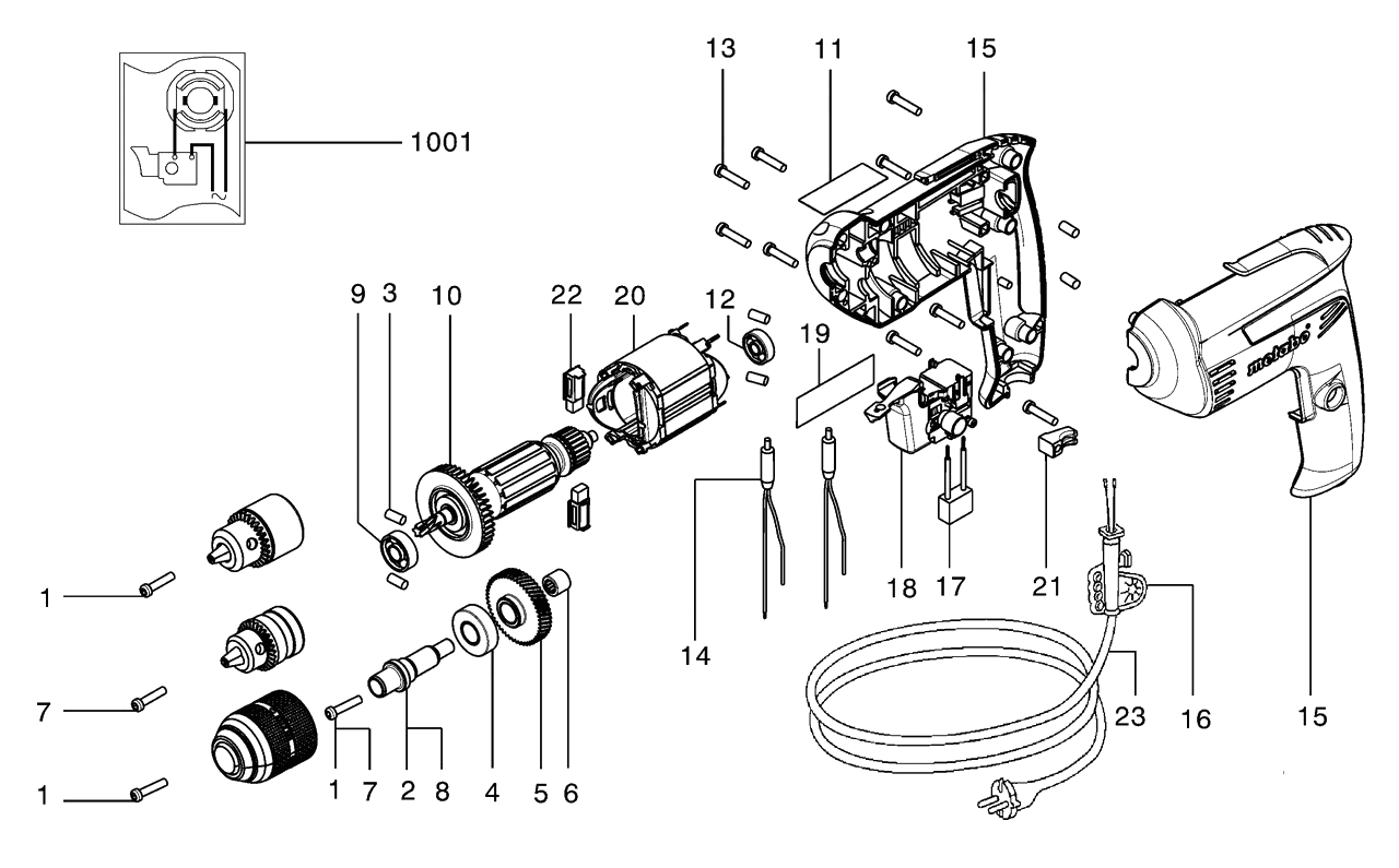 ЗАПЧАСТИ ДЛЯ ДРЕЛИ ЭЛЕКТРИЧЕСКОЙ METABO BE 10 (6.00133.00) (ТИП 00133000)