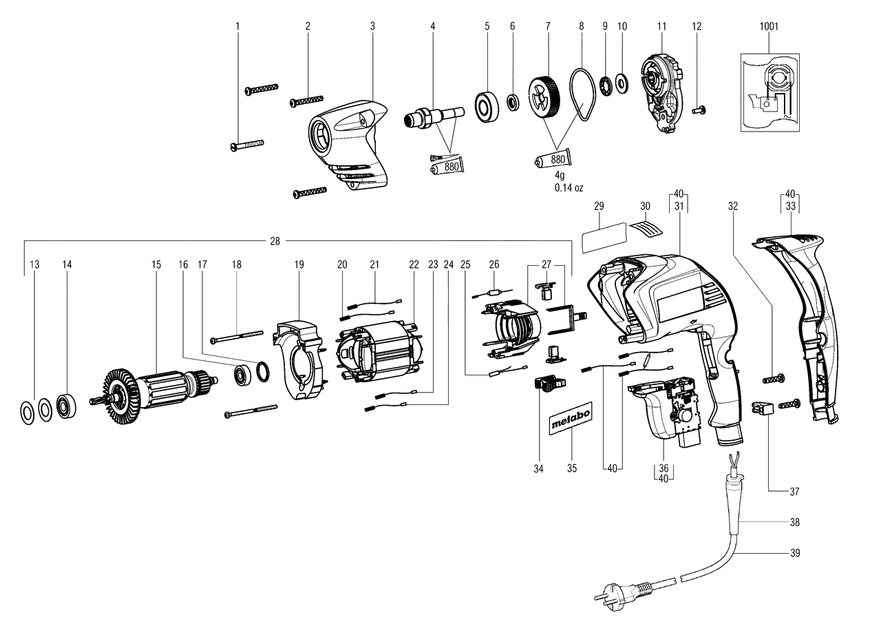 ЗАПЧАСТИ ДЛЯ ДРЕЛИ ЭЛЕКТРИЧЕСКОЙ METABO BE 4010 (ТИП 00555000)