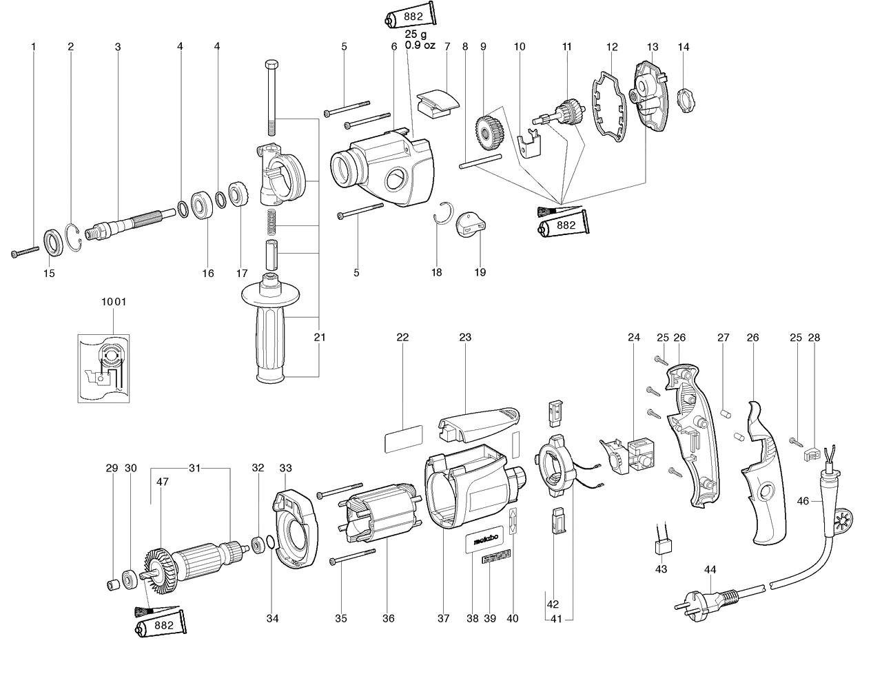 ЗАПЧАСТИ ДЛЯ ДРЕЛИ ЭЛЕКТРИЧЕСКОЙ METABO BE 710 (ТИП 00830000)