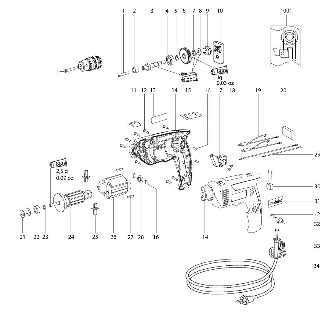 ЗАПЧАСТИ ДЛЯ ДРЕЛИ ЭЛЕКТРИЧЕСКОЙ METABO B 561 (ТИП 01161000)