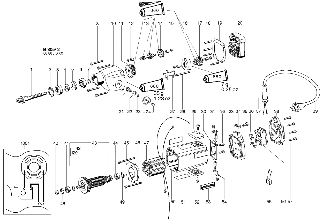 ЗАПЧАСТИ ДЛЯ ДРЕЛИ ЭЛЕКТРИЧЕСКОЙ METABO B 805/2 (ТИП 00832000)