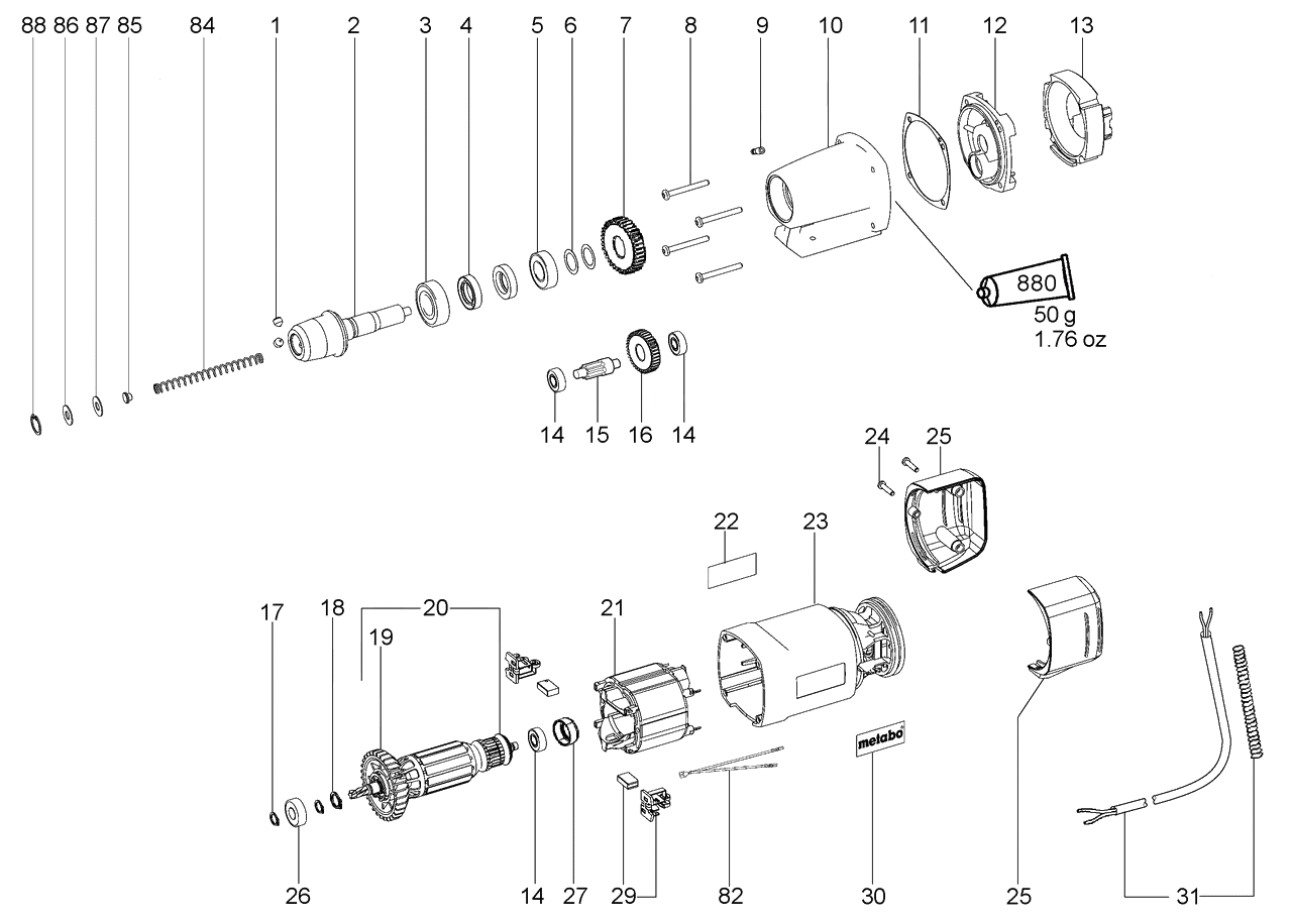 ЗАПЧАСТИ ДЛЯ ДРЕЛИ ЭЛЕКТРИЧЕСКОЙ METABO MAG 32 (ТИП 00330000)