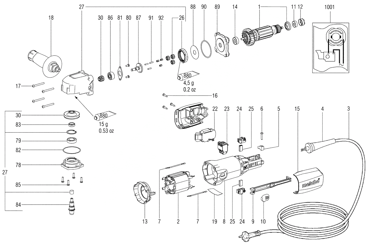 ЗАПЧАСТИ ДЛЯ ДРЕЛИ ЭЛЕКТРИЧЕСКОЙ METABO WBE 700 (6.00512.00) (ТИП 00512001)