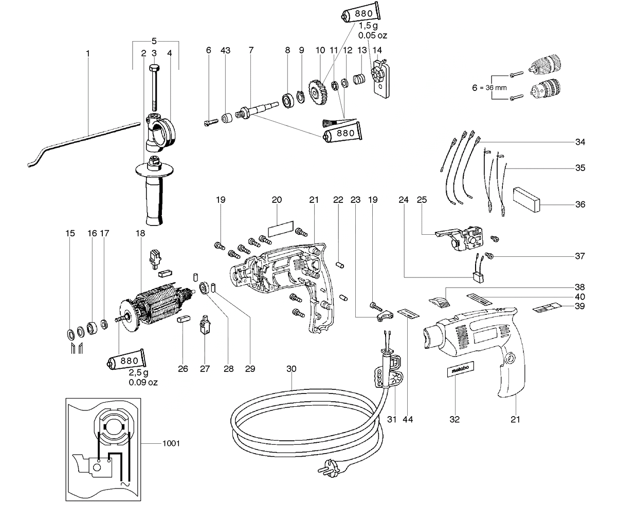 ЗАПЧАСТИ ДЛЯ ДРЕЛИ ЭЛЕКТРИЧЕСКОЙ УДАРНОЙ METABO SBE 560 (ТИП 00559000)