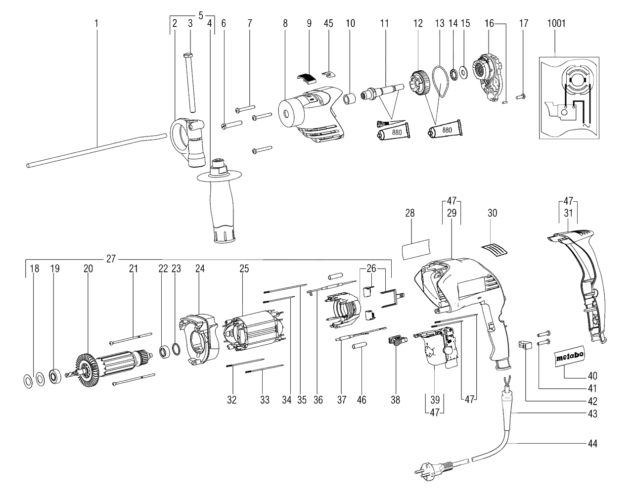 ЗАПЧАСТИ ДЛЯ ДРЕЛИ ЭЛЕКТРИЧЕСКОЙ УДАРНОЙ METABO SBE 610 (ТИП 06101000)