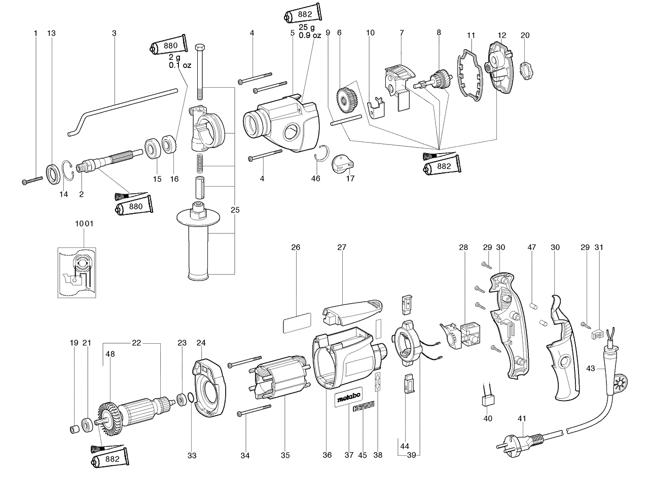 ЗАПЧАСТИ ДЛЯ ДРЕЛИ ЭЛЕКТРИЧЕСКОЙ УДАРНОЙ METABO SBE 705 (ТИП 00709001)