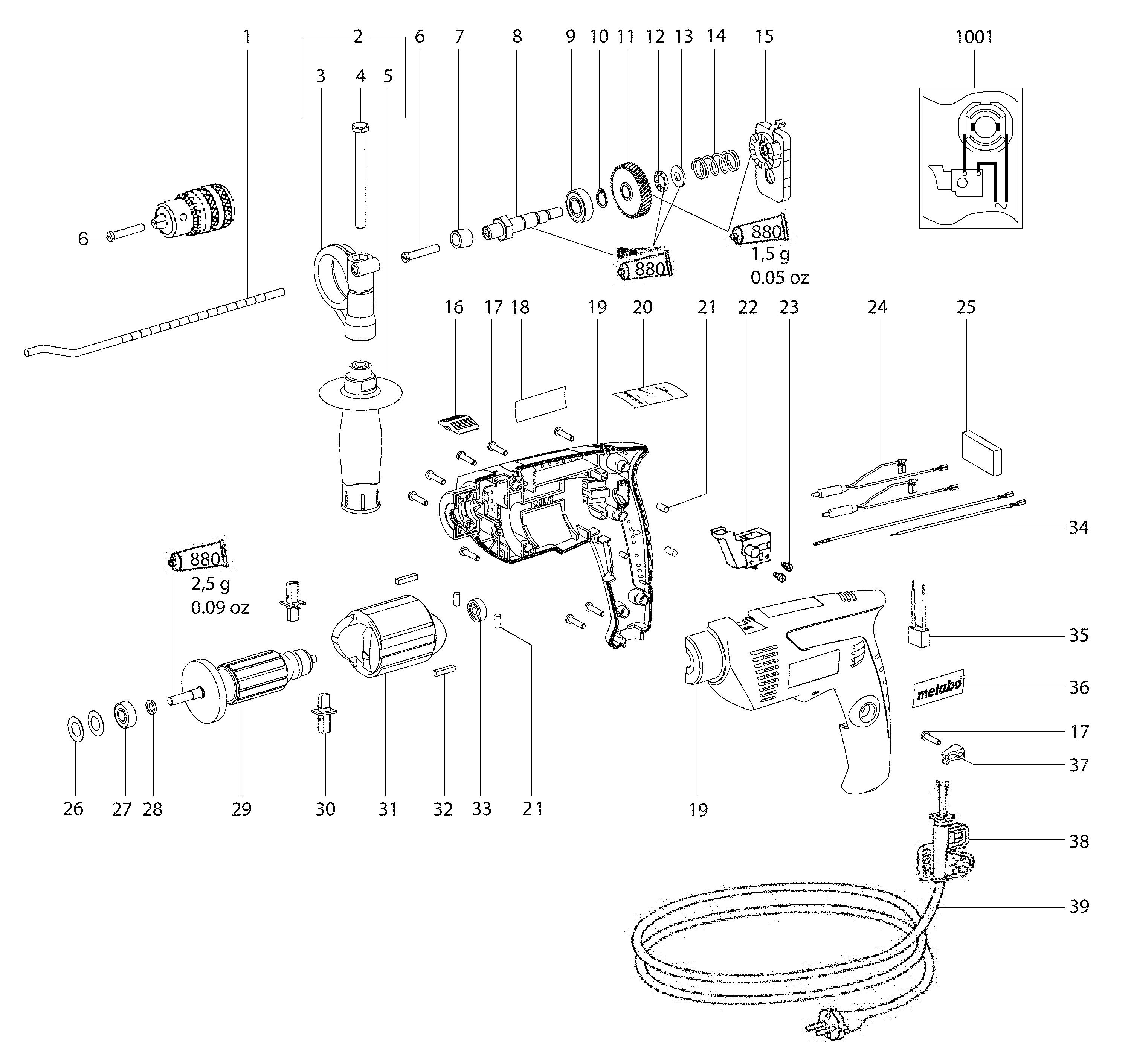 ЗАПЧАСТИ ДЛЯ ДРЕЛИ ЭЛЕКТРИЧЕСКОЙ УДАРНОЙ METABO SB 561 (ТИП 01159000)