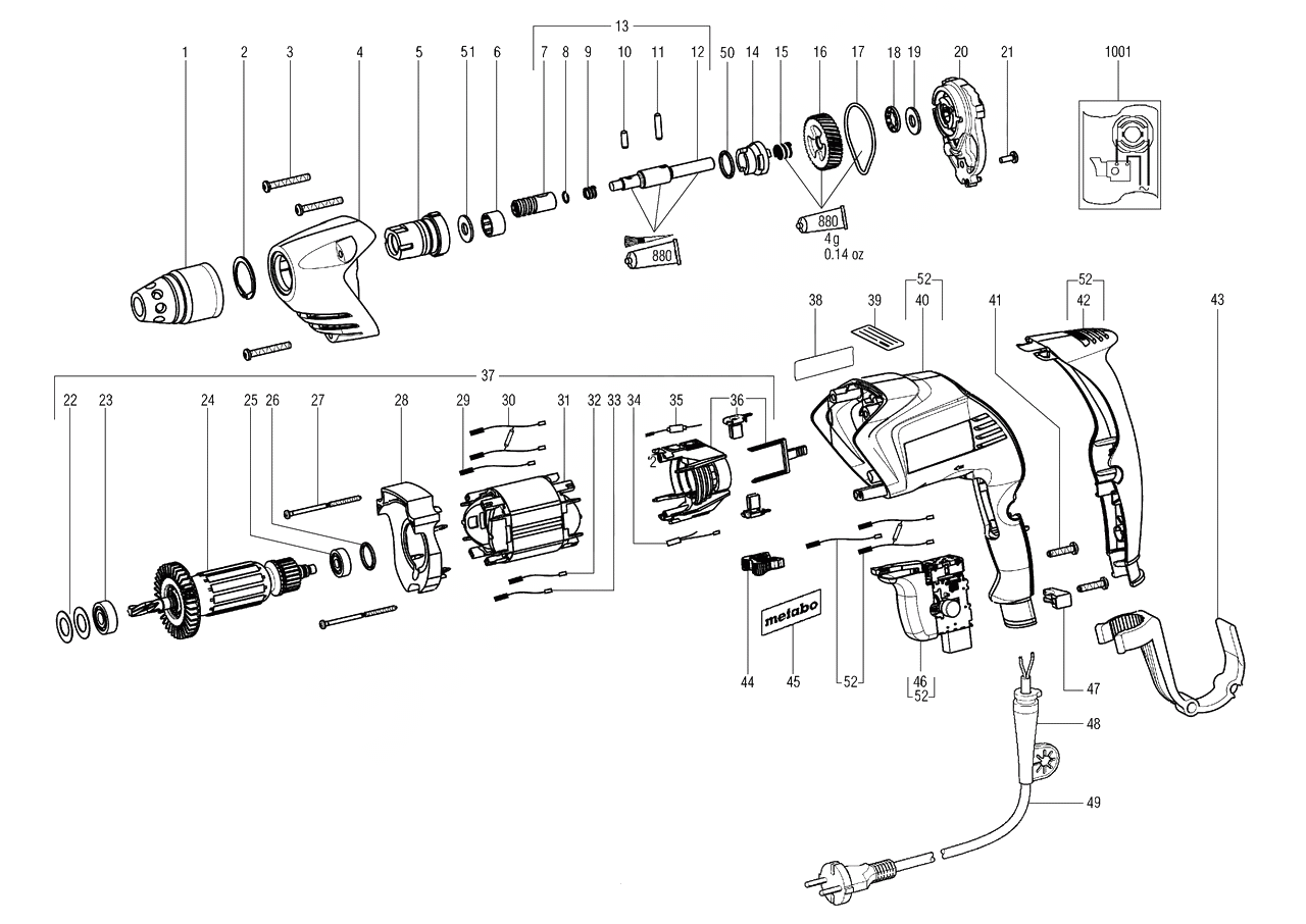 ЗАПЧАСТИ ДЛЯ ШУРУПОВЕРТА (ВИНТОВЕРТА) ЭЛЕКТРИЧЕСКОГО METABO SE 4000 (ТИП 20004000)