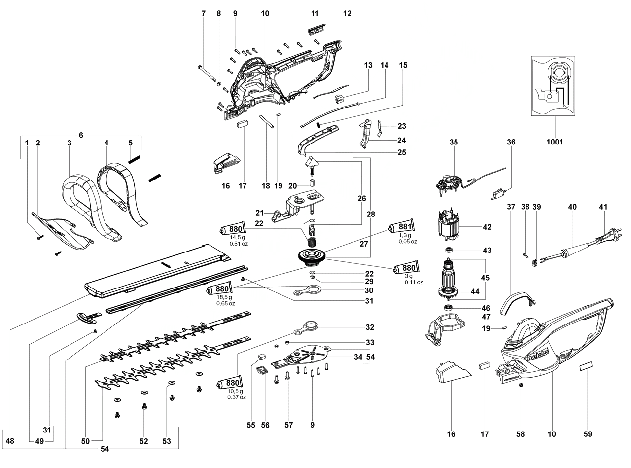 ЗАПЧАСТИ ДЛЯ КУСТОРЕЗА ЭЛЕКТРИЧЕСКОГО METABO HS 8745 (ТИП 08745000)