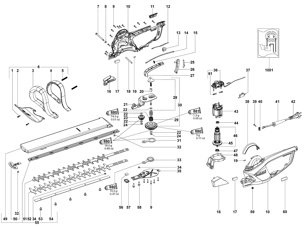 ЗАПЧАСТИ ДЛЯ КУСТОРЕЗА ЭЛЕКТРИЧЕСКОГО METABO HS 8855 (ТИП 08855001)