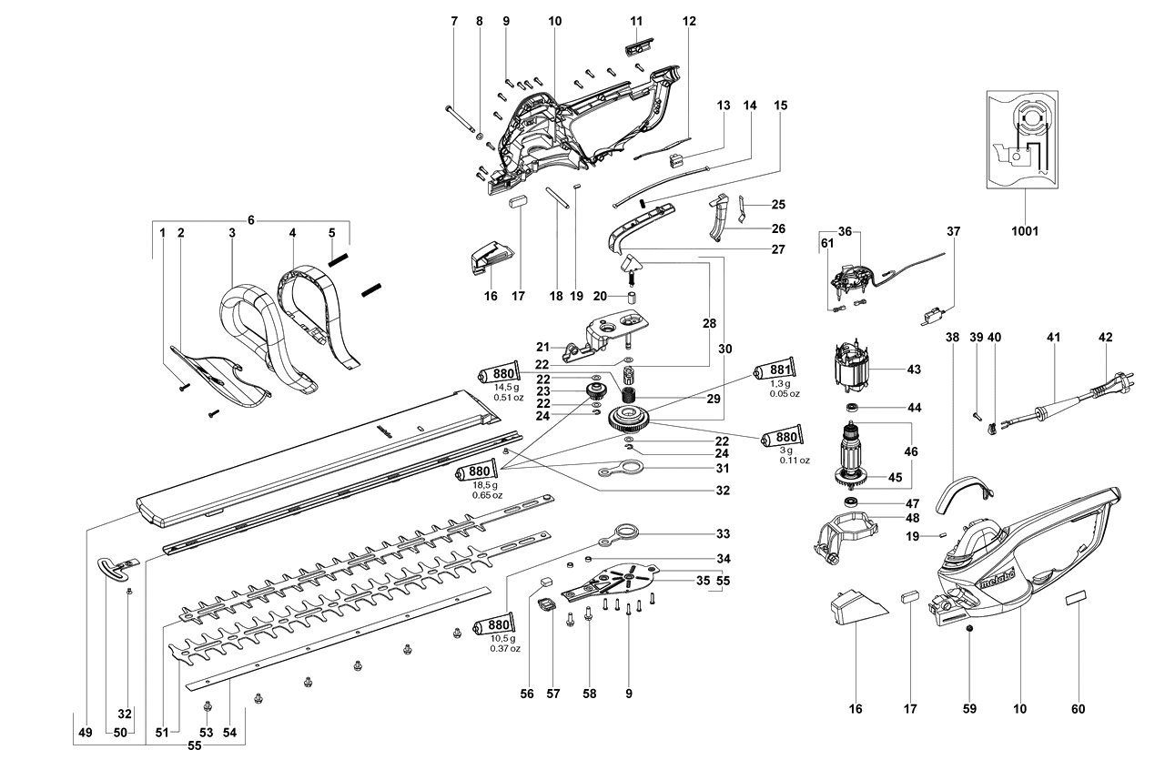 ЗАПЧАСТИ ДЛЯ КУСТОРЕЗА ЭЛЕКТРИЧЕСКОГО METABO HS 8865 (6.08865.00) (ТИП 08865000)