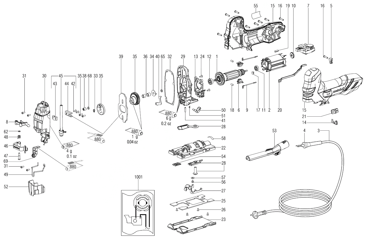 ЗАПЧАСТИ ДЛЯ ЛОБЗИКА ЭЛЕКТРИЧЕСКОГО METABO STE 140 PLUS (6.01403.70) (ТИП 01403000)