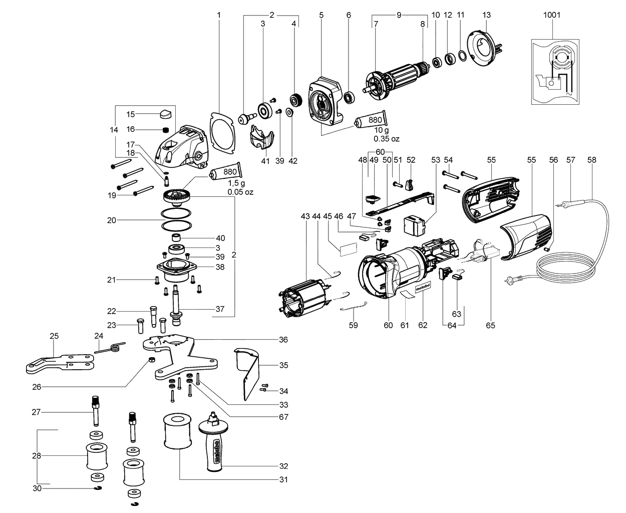 ЗАПЧАСТИ ДЛЯ МАШИНЫ ЭЛЕКТРИЧЕСКОЙ ШЛИФОВАЛЬНОЙ ДЛЯ ТРУБ METABO RBE 12-180 (6.02132.51) (ТИП 02132000)