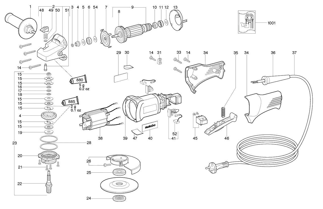 ЗАПЧАСТИ ДЛЯ МАШИНЫ ЭЛЕКТРИЧЕСКОЙ ШЛИФОВАЛЬНОЙ УГЛОВОЙ METABO WPS 7-115 QUICK (ТИП 06208001)