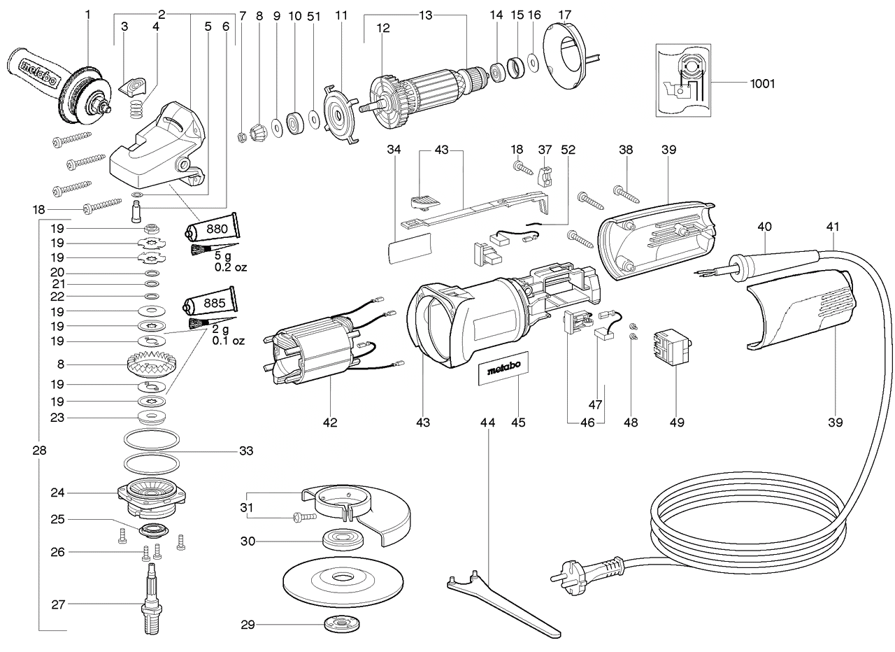 ЗАПЧАСТИ ДЛЯ МАШИНЫ ЭЛЕКТРИЧЕСКОЙ ШЛИФОВАЛЬНОЙ УГЛОВОЙ METABO W 125 SP (ТИП 20031000)