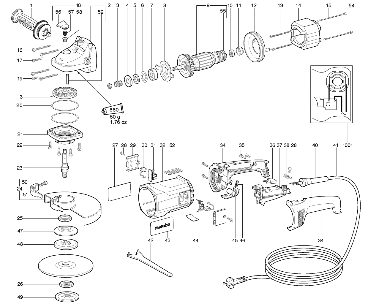 ЗАПЧАСТИ ДЛЯ МАШИНЫ ЭЛЕКТРИЧЕСКОЙ ШЛИФОВАЛЬНОЙ УГЛОВОЙ METABO W 23-180 (ТИП 06410000)