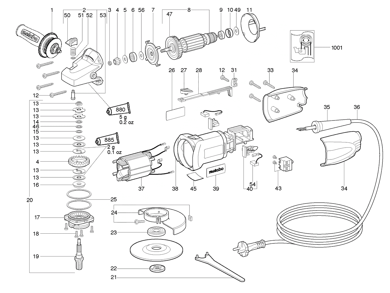 ЗАПЧАСТИ ДЛЯ МАШИНЫ ЭЛЕКТРИЧЕСКОЙ ШЛИФОВАЛЬНОЙ УГЛОВОЙ METABO W 7-115 (ТИП 06204001)