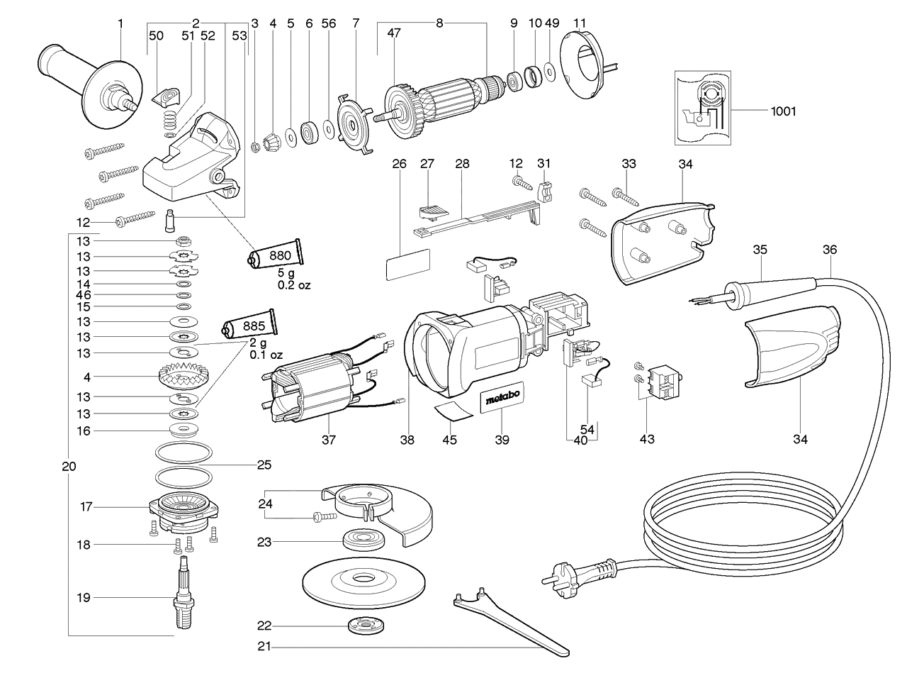 ЗАПЧАСТИ ДЛЯ МАШИНЫ ЭЛЕКТРИЧЕСКОЙ ШЛИФОВАЛЬНОЙ УГЛОВОЙ METABO W 7-115 (ТИП 06204002)