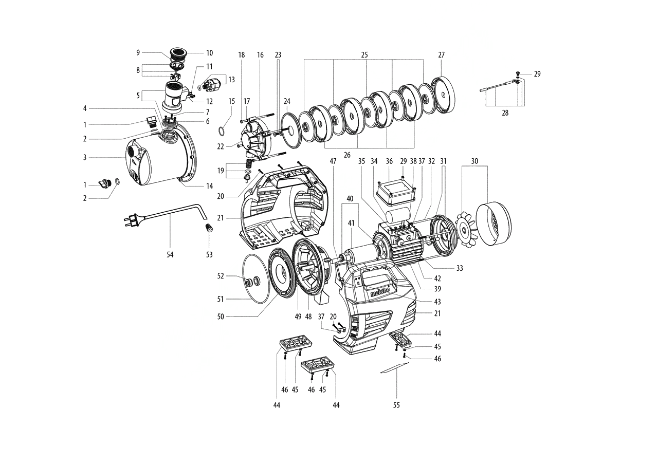 ЗАПЧАСТИ ДЛЯ НАСОСА САДОВОГО METABO P 6000 INOX (6.00966.00) (ТИП 00966000)