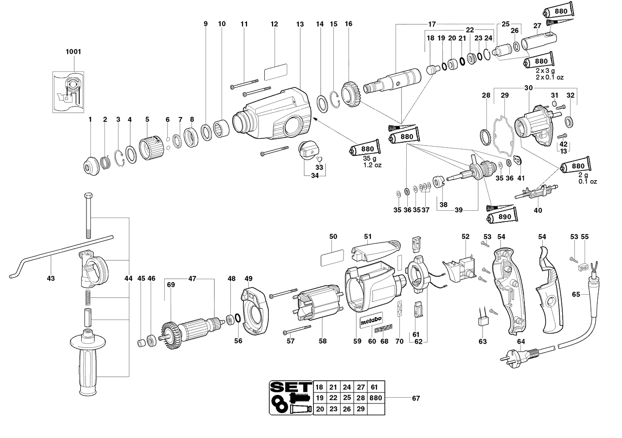 ЗАПЧАСТИ ДЛЯ ПЕРФОРАТОРА ЭЛЕКТРИЧЕСКОГО METABO BHE 22 (ТИП 00242000)