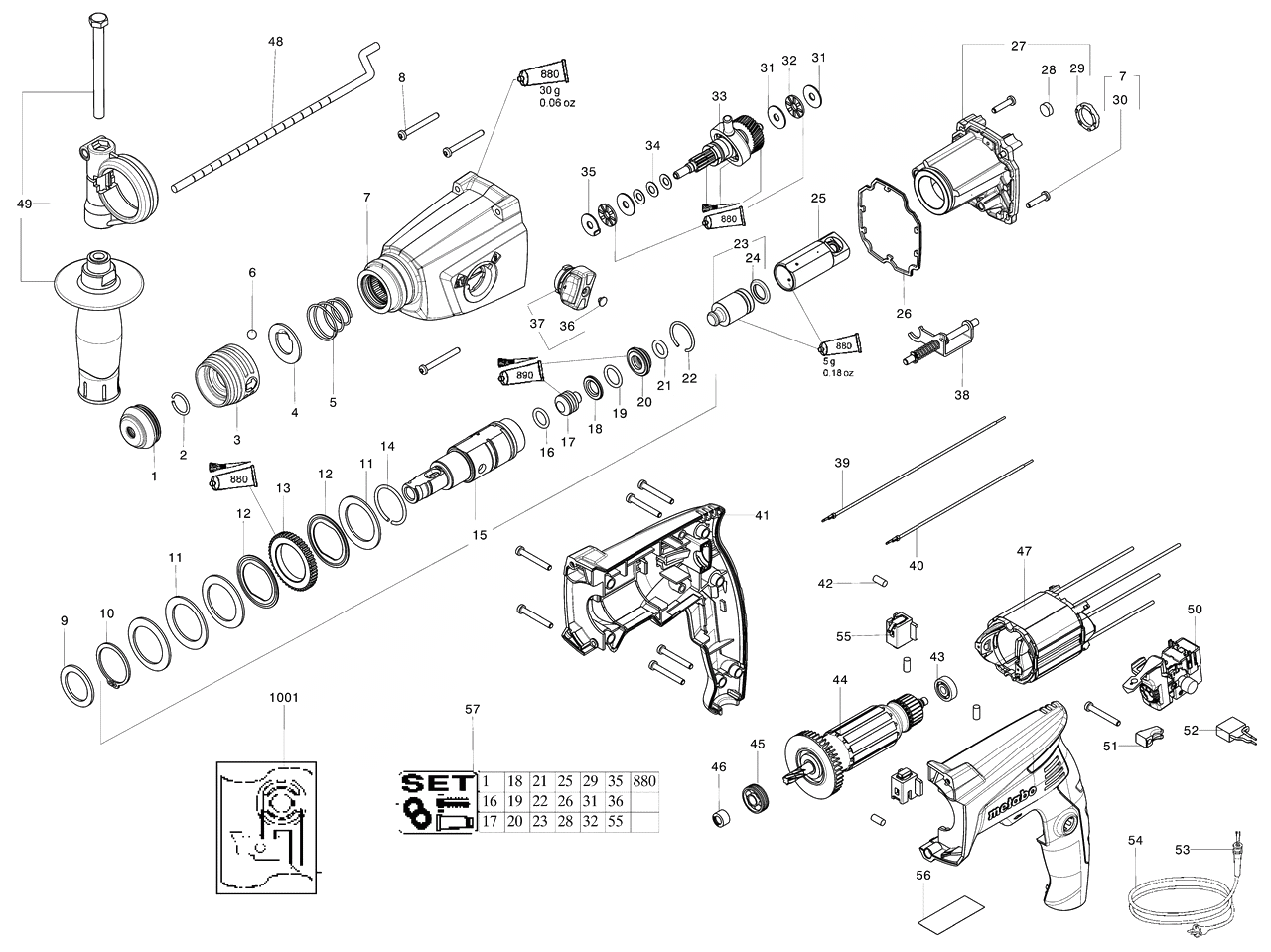 ЗАПЧАСТИ ДЛЯ ПЕРФОРАТОРА ЭЛЕКТРИЧЕСКОГО METABO BHE 2442 (ТИП 18135000)