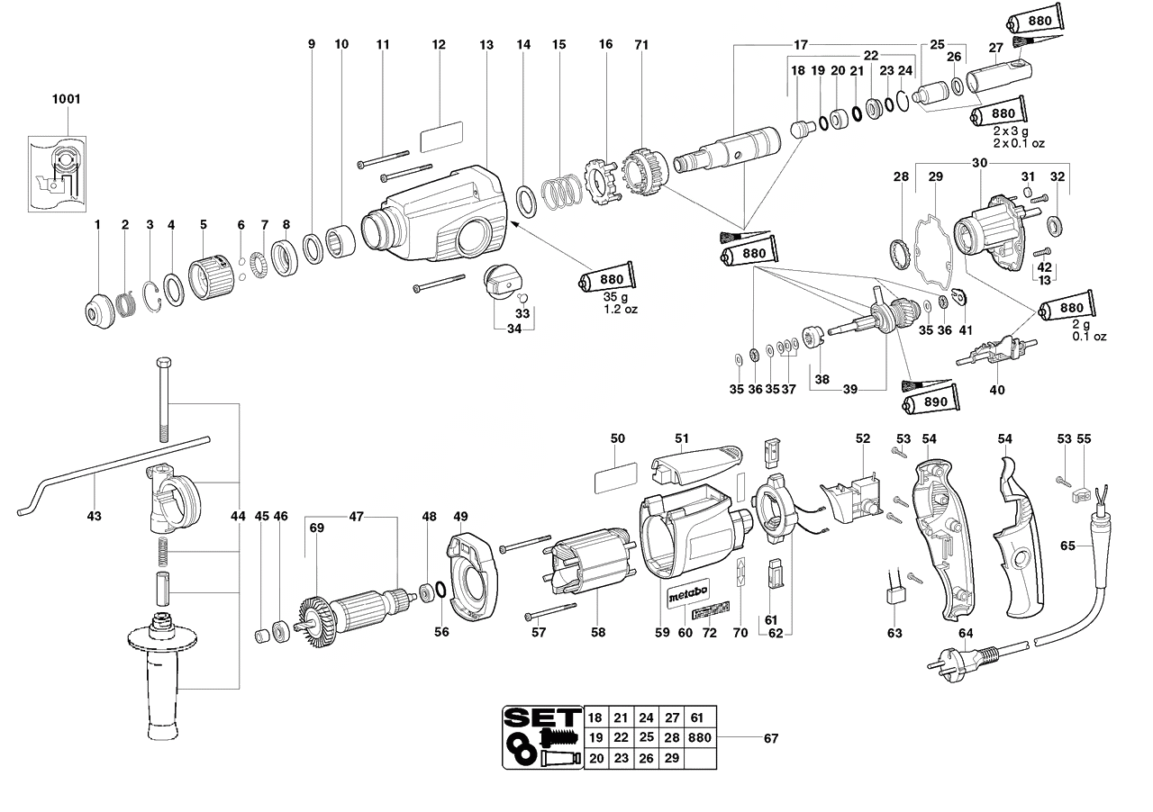 ЗАПЧАСТИ ДЛЯ ПЕРФОРАТОРА ЭЛЕКТРИЧЕСКОГО КОМБИНИРОВАННОГО METABO KHE 24 SP (ТИП 00230001)